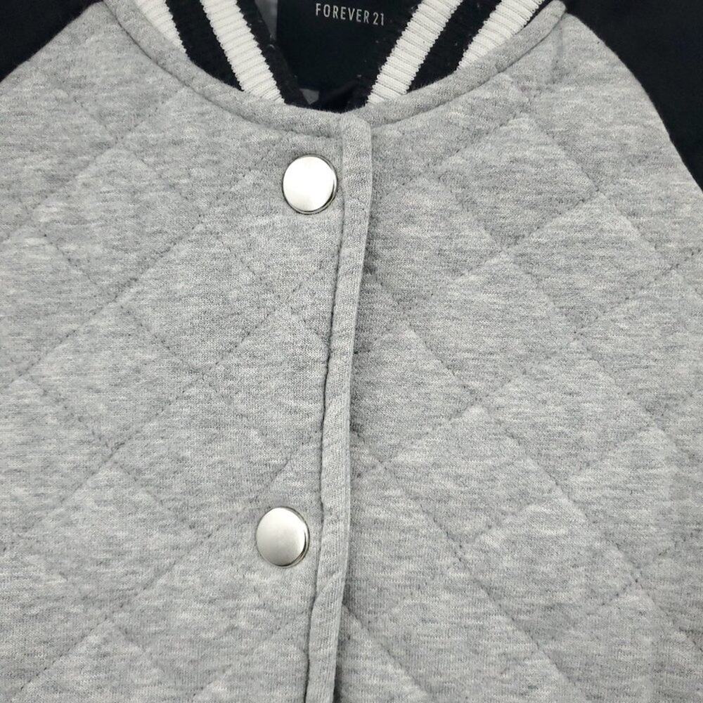 Forever 21 Varsity Jacket Small Womens Gray Quilted Sport Girlfriend - Picture 4 of 11
